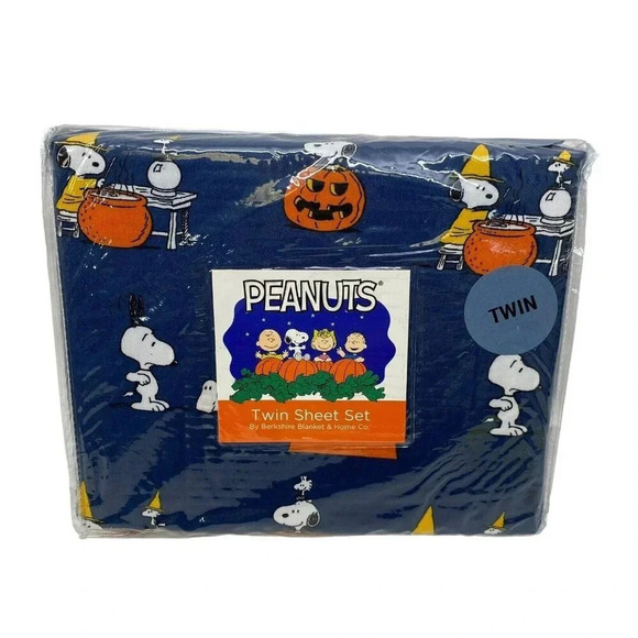 Berkshire Peanuts Snoopy Pumpkin Halloween Twin Size Bedsheet Set Woodstock